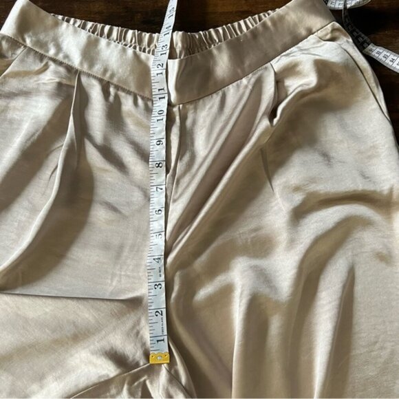DREW By Anthropologie NWT Eva Wide Leg 90s Party Pants Baggy Satin Champagne L - Picture 13 of 15